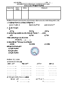 Đề thi học kì I môn Toán Lớp 3 - Năm học 2013-2014