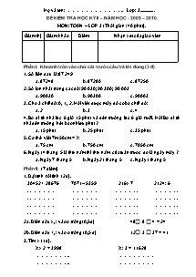 Đề thi học kì II môn Toán Lớp 3 - Năm học 2009-2010