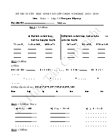 Đề thi tuyển học sinh vào lớp chọn Toán Lớp 3 - Năm học 2013-2014 - Lê Hữu Tân