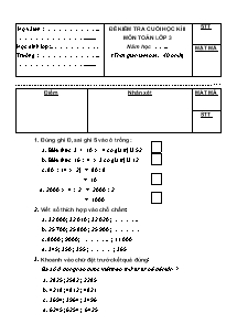 Đề và đáp án kiểm tra cuối học kì II Toán Lớp 3 - Đề 1