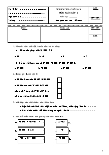 Đề và đáp án kiểm tra cuối học kì II Toán Lớp 3 - Đề 2