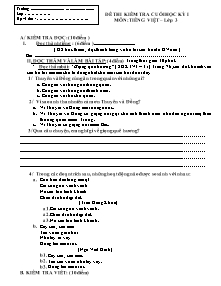 Đề và đáp án thi kiểm tra cuối học kì I Tiếng việt, Toán Lớp 3 - Năm học 2013-2014