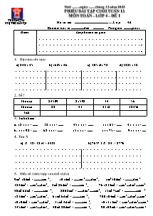 Bài tập cuối tuần 13 môn Toán Lớp 4 - Năm học 2013-2014 - Trường Tiểu học Việt Úc