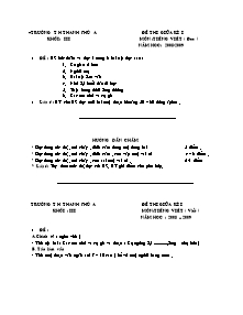 Bộ đề kiểm tra học kì I Toán, Tiếng việt Lớp 3 - Năm học 2008-2009 - Trường Tiểu học Thanh Phú A