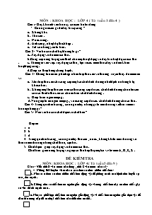 Bộ đề và đáp án khảo sát môn Khoa học Lớp 4