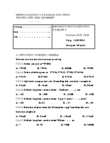 Đề khảo sát chất lượng đầu năm Toán Lớp 4 - Năm học 2013-2014 - Trường Tiểu học Định Hiệp