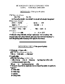 Đề khảo sát chất lượng đầu năm Toán, Tiếng việt Khối 4 - Năm học 2008-2009