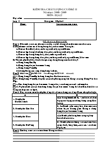 Đề kiểm tra chất lượng cuối học kì II Địa lí Lớp 4 - Năm học 2008-2009