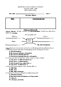 Đề kiểm tra chất lượng cuối học kì II Khoa học Lớp 4 - Năm học 2008-2009