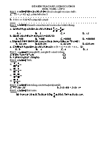 Đề kiểm tra chất lượng cuối học kì II Toán Lớp 4 - Năm học 2008-2009