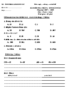 Đề kiểm tra chất lượng đầu năm Toán Lớp 3 - Năm học 2007-2008 - Trường Tiểu học Lômônôxốp