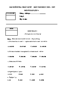 Đề kiểm tra chất lượng đầu năm Toán Lớp 4 - Năm học 2008-2009