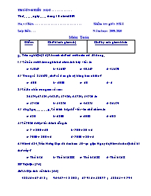 Đề kiểm tra chất lượng giữa học kì I Toán Lớp 4 - Năm học 2009-2010