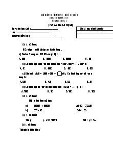 Đề kiểm tra chất lượng học kì I Toán Lớp 4 - Năm học 2009-2010