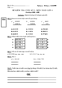 Đề kiểm tra cuối học kì I Các môn Lớp 4 - Năm học 2008-2009
