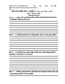 Đề kiểm tra cuối học kì I Khoa học Lớp 4 - Năm học 2008-2009 - Trường Tiểu học Trần Quốc Toản