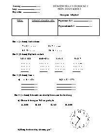 Đề kiểm tra cuối học kì I môn Toán Lớp 3 (Kèm đáp án)