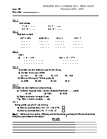 Đề kiểm tra cuối học kì I Toán Khối 3 (Kèm đáp án) - Năm học 2012-2013