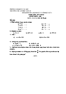 Đề kiểm tra cuối học kì I Toán Lớp 3 - Năm học 2012-2013 - Trường Tiểu học An Phú Tân D