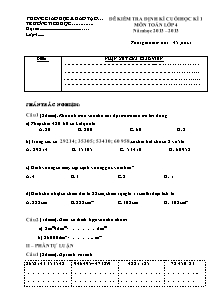 Đề kiểm tra cuối học kì I Toán Lớp 4 (Có đáp án) - Năm học 2013-2014