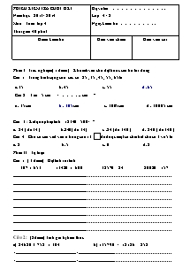 Đề kiểm tra cuối học kì I Toán Lớp 4 - Đề số 2 - Năm học 2013-2014
