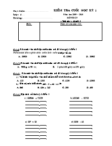 Đề kiểm tra cuối học kì I Toán Lớp 4 (Kèm đáp án) - Năm học 2009-2010