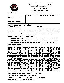 Đề kiểm tra cuối học kì I Toán Lớp 4 - Năm học 2009-2010 - Trường Tiểu học Hồng Quang