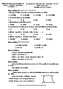 Đề kiểm tra cuối học kì I Toán Lớp 4 - Năm học 2009-2010 - Trường Tiểu học Điệp Nông