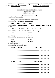 Đề kiểm tra cuối học kì I Toán Lớp 4 - Năm học 2013-2014 - Trường Tiểu học Mường Sang