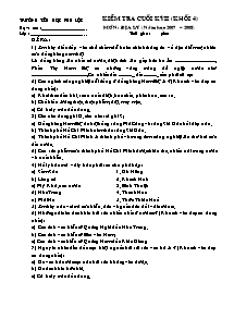 Đề kiểm tra cuối học kì II Địa lí Lớp 4 - Năm học 2007-2008 - Trường Tiểu học Phú Lộc