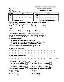 Đề kiểm tra cuối học kì II Toán Lớp 4 (Kèm đáp án) - Năm học 2013-2014