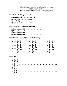 Đề kiểm tra cuối học kì II Toán Lớp 4 - Năm học 2011-2012