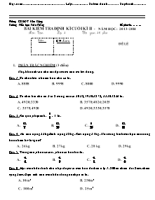 Đề kiểm tra cuối học kì II Toán Lớp 4 - Năm học 2013-2014 - Trường Tiểu học Toàn Thắng
