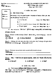 Đề kiểm tra cuối học kỳ I Tiếng việt Khối 3 - Năm học 2012-2013