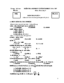 Đề kiểm tra cuối năm Toán Lớp 4 - Năm học 2006-2007 - Trường Tiểu học Hòa Lý