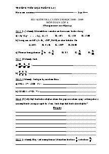 Đề kiểm tra cuối năm Toán, Tiếng việt Lớp 4 - Năm học 2008-2009 - Trường Tiểu học Phồng Lái