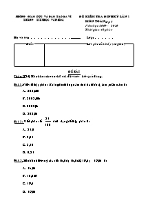 Đề kiểm tra định kì lần 1 Toán Lớp 5 - Năm học 2009-2010 - Trường Tiểu học Vân Hòa