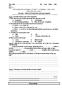 Đề kiểm tra định kì lần 2 Khoa học Lớp 4 - Năm học 2010-2011