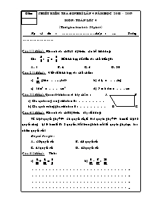 Đề kiểm tra định kì lần 4 môn Toán Lớp 4 - Năm học 2008-2009