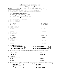 Đề kiểm tra định kỳ học kì I môn Toán Lớp 4