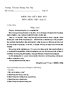 Đề kiểm tra giữa học kì I Tiếng việt Lớp 5 - Trường Tiểu học Hoàng Văn Thụ