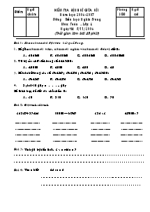Đề kiểm tra giữa học kì I Toán Khối 4 - Năm học 2006-2007 - Trường Tiểu học Nghĩa Trung