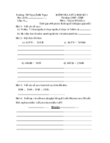 Đề kiểm tra giữa học kì I Toán Lớp 4 - Đề chẵn - Năm học 2007-2008 - Trường Tiểu học Nguyễn Bá Ngọc