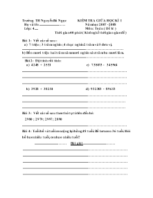 Đề kiểm tra giữa học kì I Toán Lớp 4 - Đề lẻ - Năm học 2007-2008 - Trường Tiểu học Nguyễn Bá Ngọc