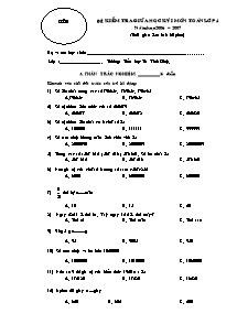 Đề kiểm tra giữa học kì I Toán Lớp 4 - Năm học 2006-2007 - Trường Tiểu học Tô Vĩnh Diện