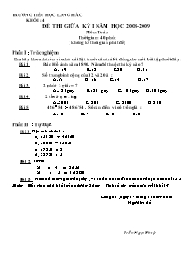 Đề kiểm tra giữa học kì I Toán Lớp 4 - Năm học 2008-2009 - Trần Ngọc Thủy