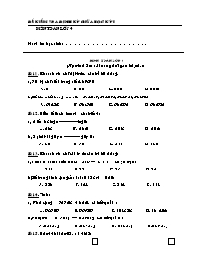 Đề kiểm tra giữa học kì I Toán Lớp 4 - Năm học 2009-2010 - Trường Tiểu học Đạo Lý