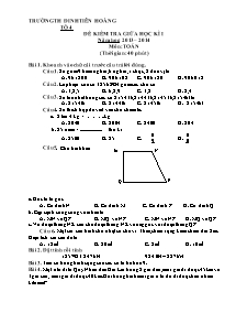 Đề kiểm tra giữa học kì I Toán Lớp 4 - Năm học 2013-2014 - Trường Tiểu học Đinh Tiên Hoàng
