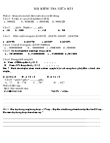 Đề kiểm tra giữa học kì I Toán, Tiếng việt Khối 4
