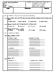 Đề kiểm tra giữa học kì I Toán, Tiếng việt Lớp 4 - Năm học 2013-2014 - Trường Tiểu học Kim Đồng